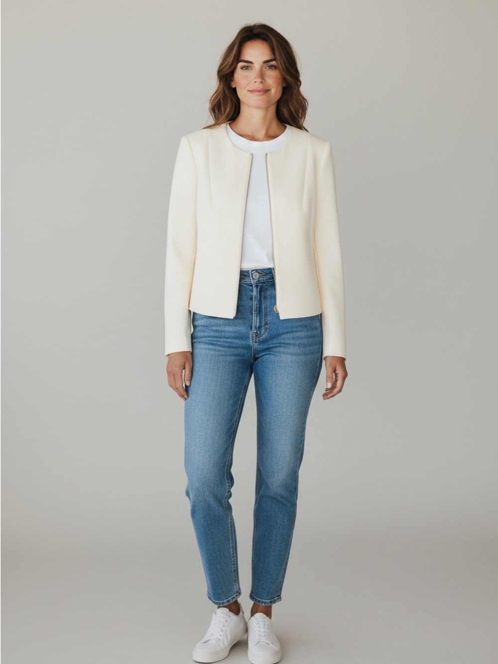 Ted Baker London Cream Collarless Cropped Jacket